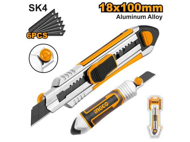 Trincheta aluminio Soft Grip 18mm 6 Hojas INGCO HKNS1808 NG211