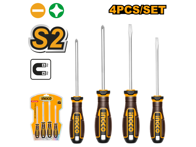 Juego DESTORNILLADORES X4 S 2 PALETA/ PHILLIPS IMANTADO INGCO NG147