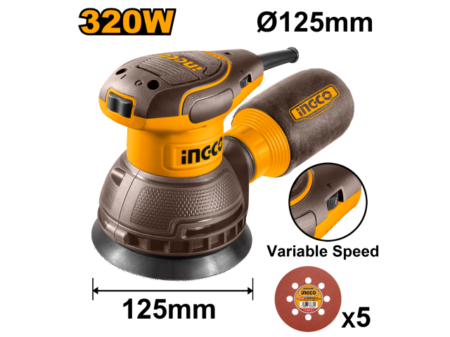 LIJADORA ROTO ORBITAL 125MM 320W RS3216 INGCO NG955